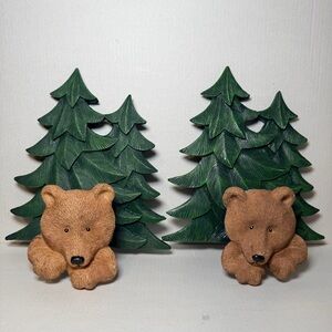 *2*  Brown Bear Tree Bath Towel Holder Nursery Wall Hook Rustic Woodland Decor